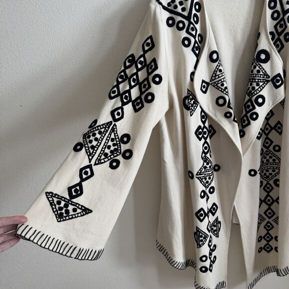 Roja Sweater Womens XL Ivory Black Embroidered Geometric Cotton Boho Cardigan - Picture 5 of 16